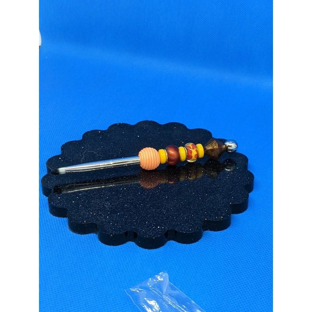 Eye Makeup Brush - Orange, Yellow, Brown, Beaded, Handmade, Gift Idea, New